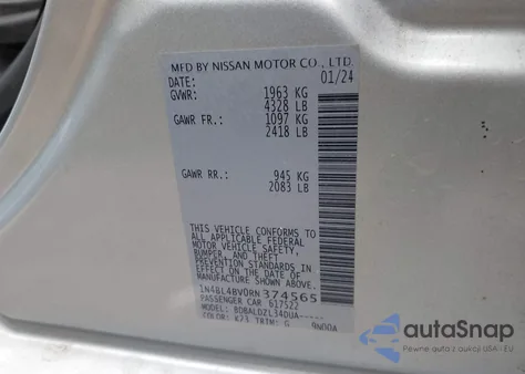 2024 Nissan Altima S Fwd from USA, damaged, VIN 1N4BL4BV0RN374565